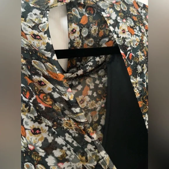 Free People All Dolled Up Floral Green Sheer High Neck Long Sleeve Mesh size L - Picture 9 of 10